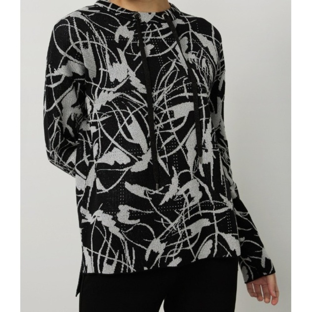 Joseph Ribkoff Black Silver Metallic Floral Jacquard Long Sleeve XXL Top 214931